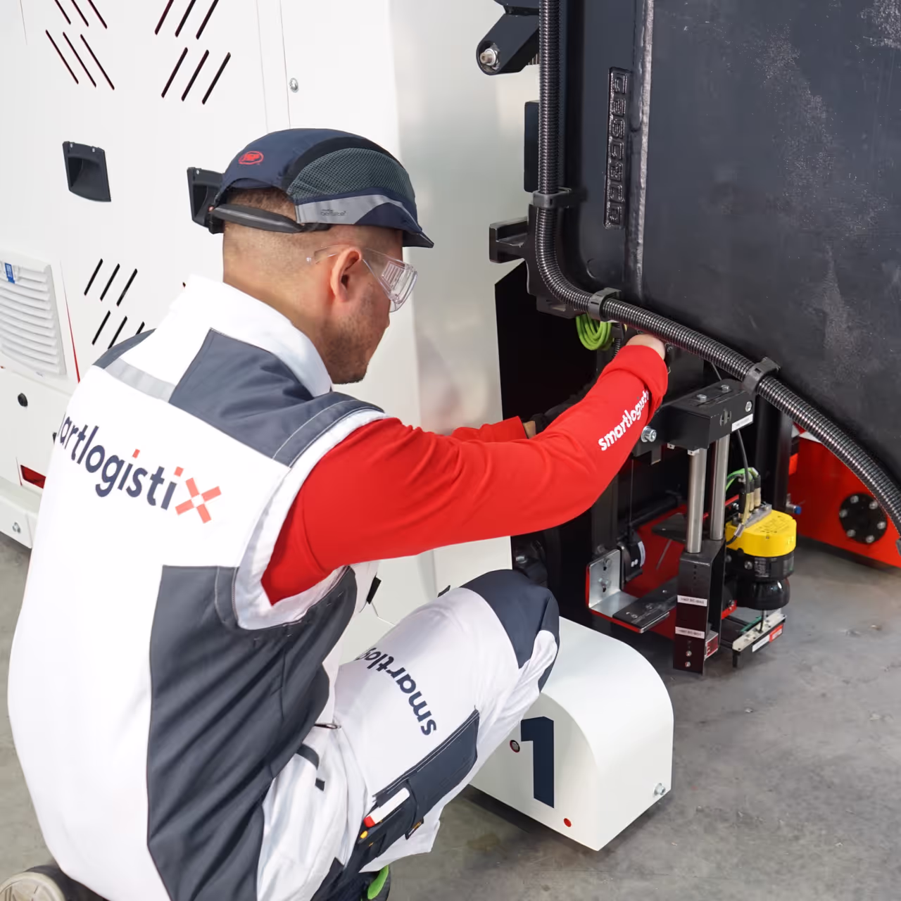 Technician retrofitting and servicing an industrial robot as part of the Second Life programme